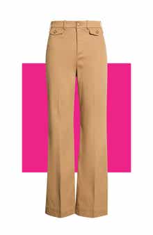 Button Pocket High Waist Flare Leg Pants