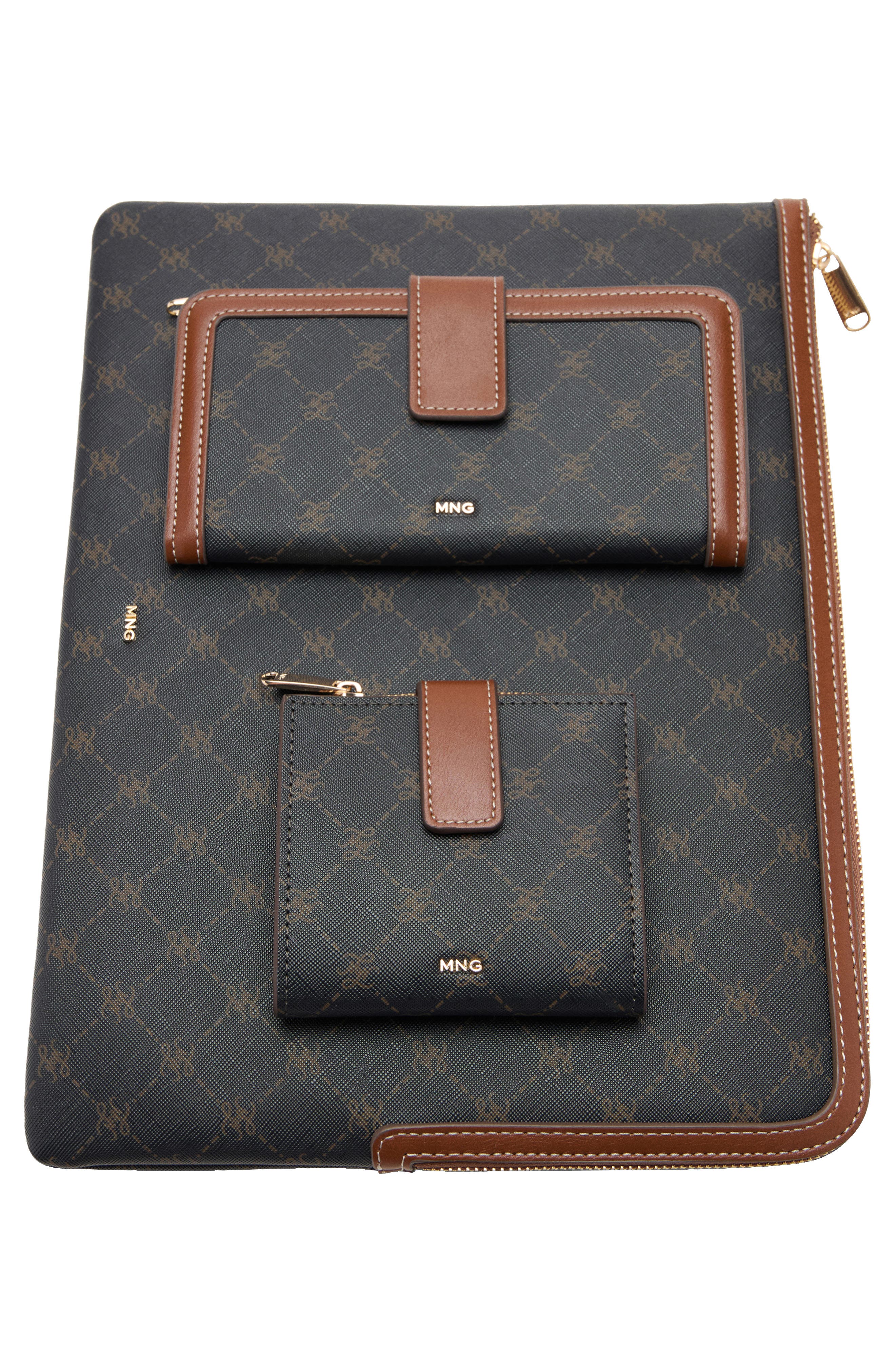 MANGO Monogram Logo Faux Leather Laptop Case, Alternate, color, Brown