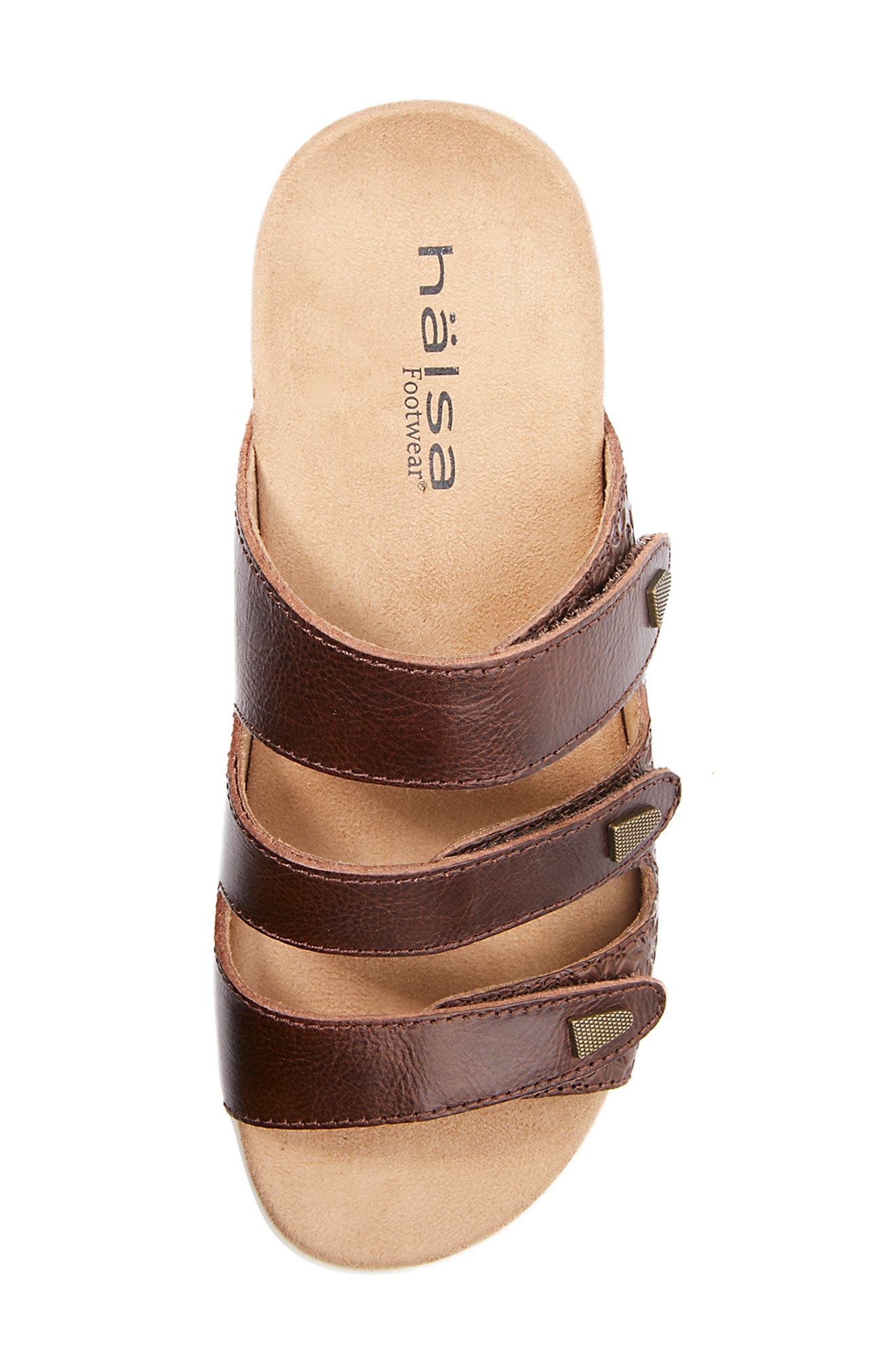 Hälsa Delight Strappy Slide Sandal, Alternate, color, DARK BROWN WAXED/ EMBOSSED