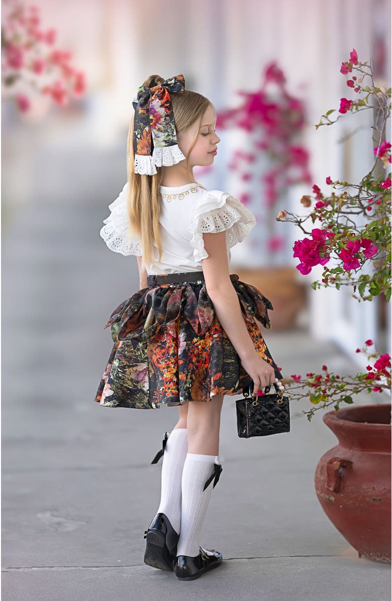 Petite Maison Kids Alexis Blouse and Skirt Set, Alternate, color, Brown Flower Print