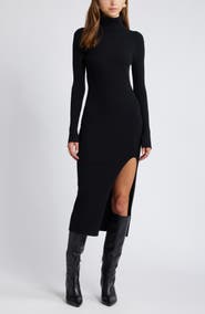Open Edit Rib Long Sleeve Turtleneck Sweater Dress
