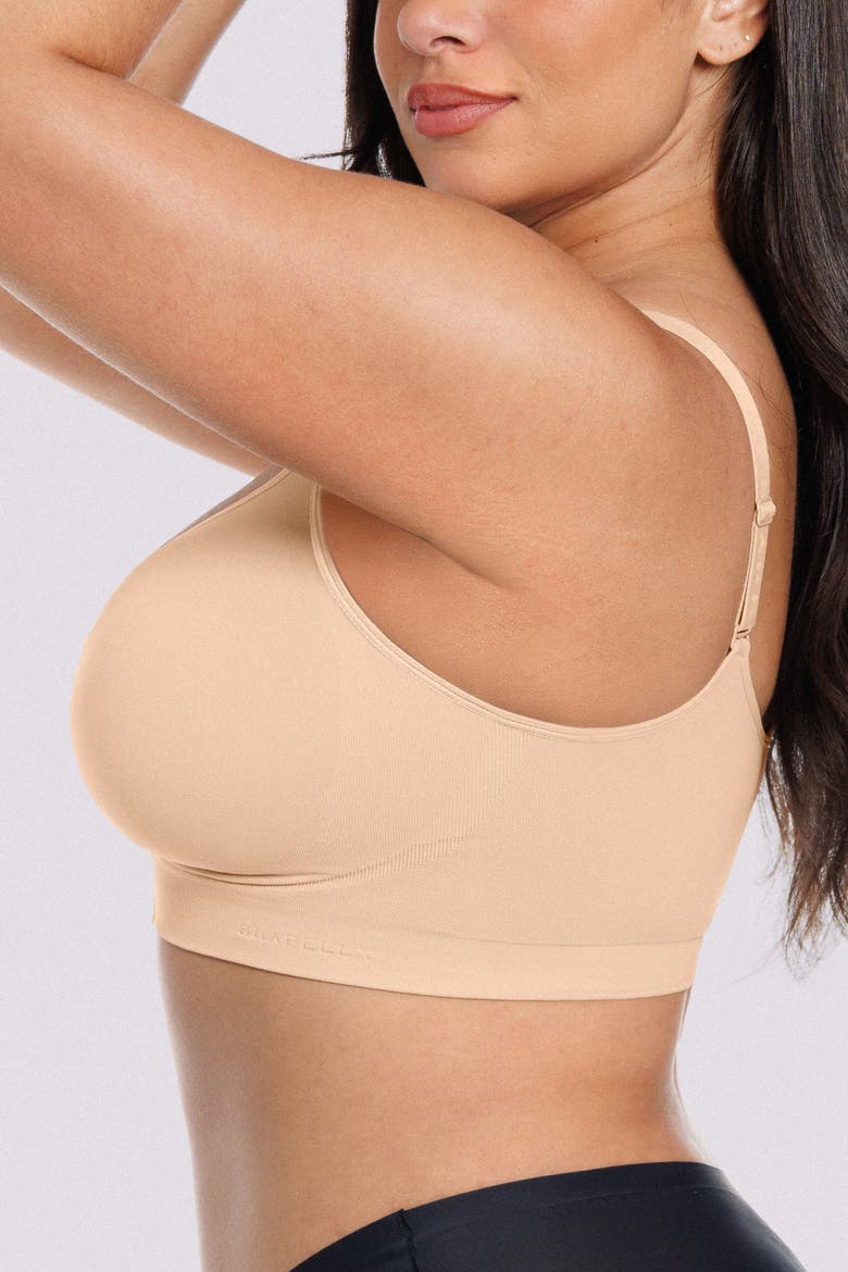 Skin Flow Seamless Front-Zip Wireless Bra, Alternate, color, Beige