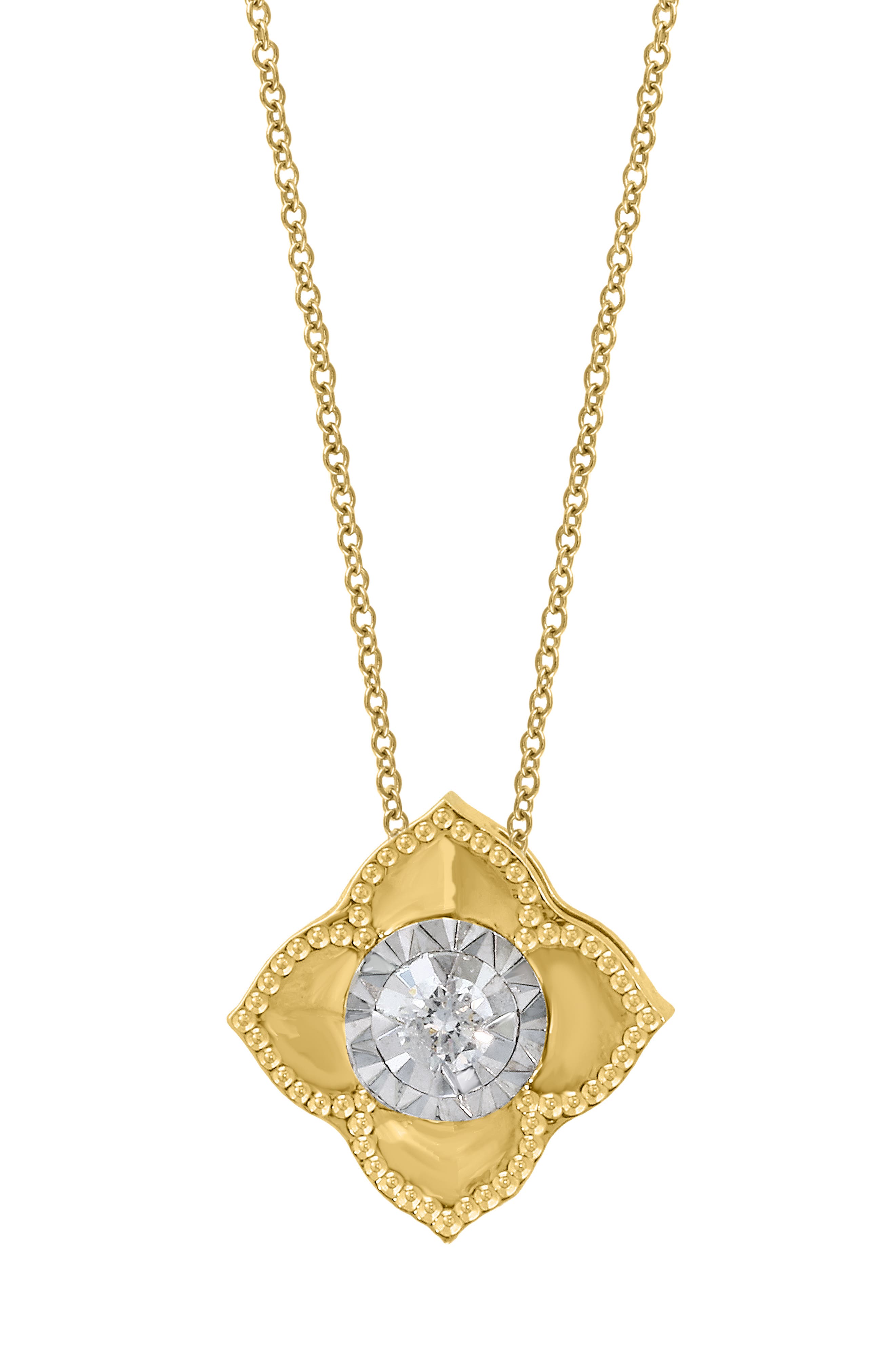 14K Gold Plated Sterling Silver Diamond Flower Pendant Necklace