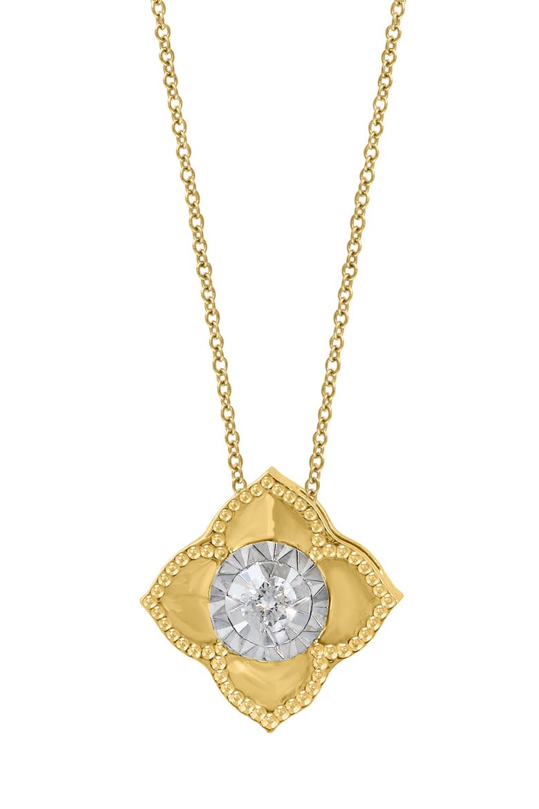 14K Gold Plated Sterling Silver Diamond Flower Pendant Necklace, Main, color, GOLD