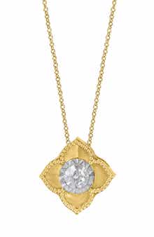 14K Gold Plated Sterling Silver Diamond Flower Pendant Necklace