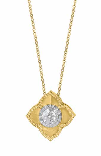 14K Gold Plated Sterling Silver Diamond Flower Pendant Necklace