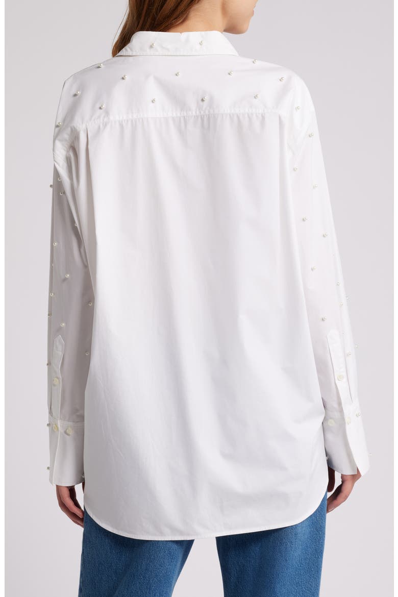 The Oversize Pearly Stud Organic Cotton Button-Up Shirt, Alternate, color, WHITE