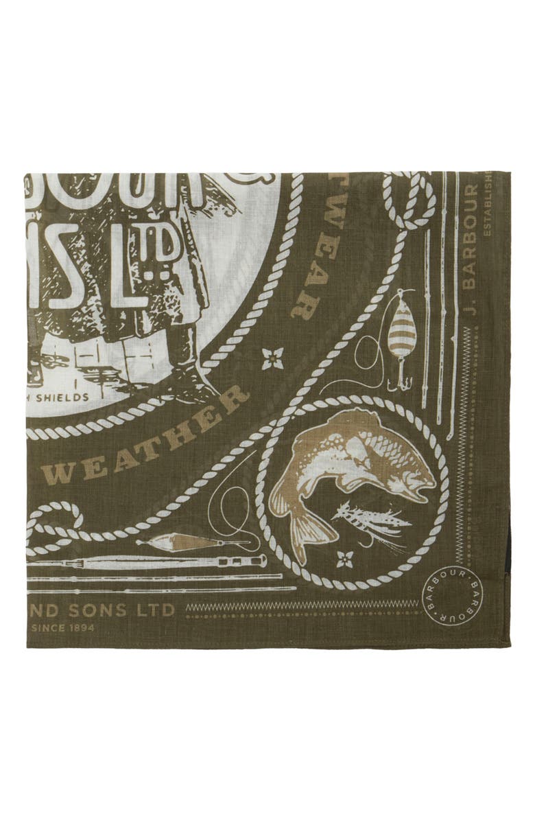 Barbour Heritage Print Cotton Bandana Scarf, Alternate, color, Mid Olive
