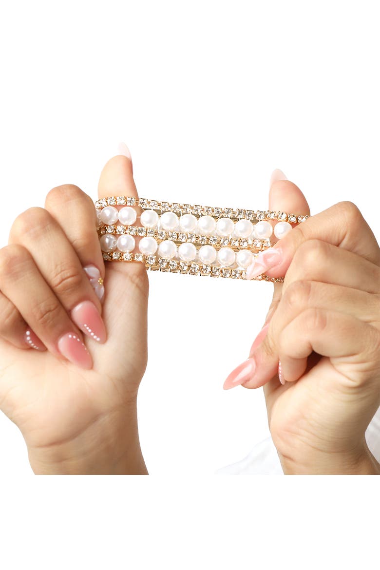 Women's 5-Piece Stretch Bracelet Set, Crystal and Pearl Accents, Gold-Tone Plated Fashion Jewelry, Alternate, color, Gold-Tone