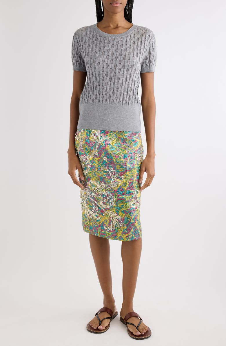 Dries Van Noten Target Short Sleeve Merino Wool Sweater, Alternate, color, Grey