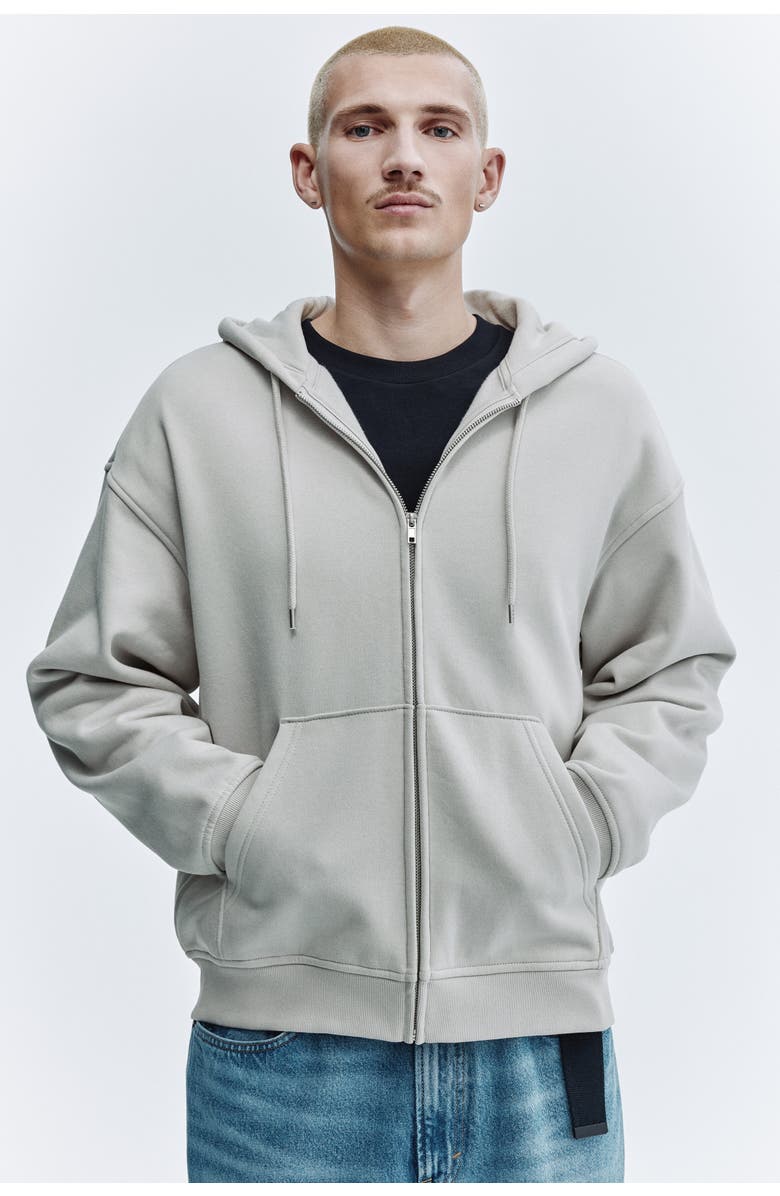 H&M Loose  Fit Zip-through Hoodie, Alternate, color, Light Gray