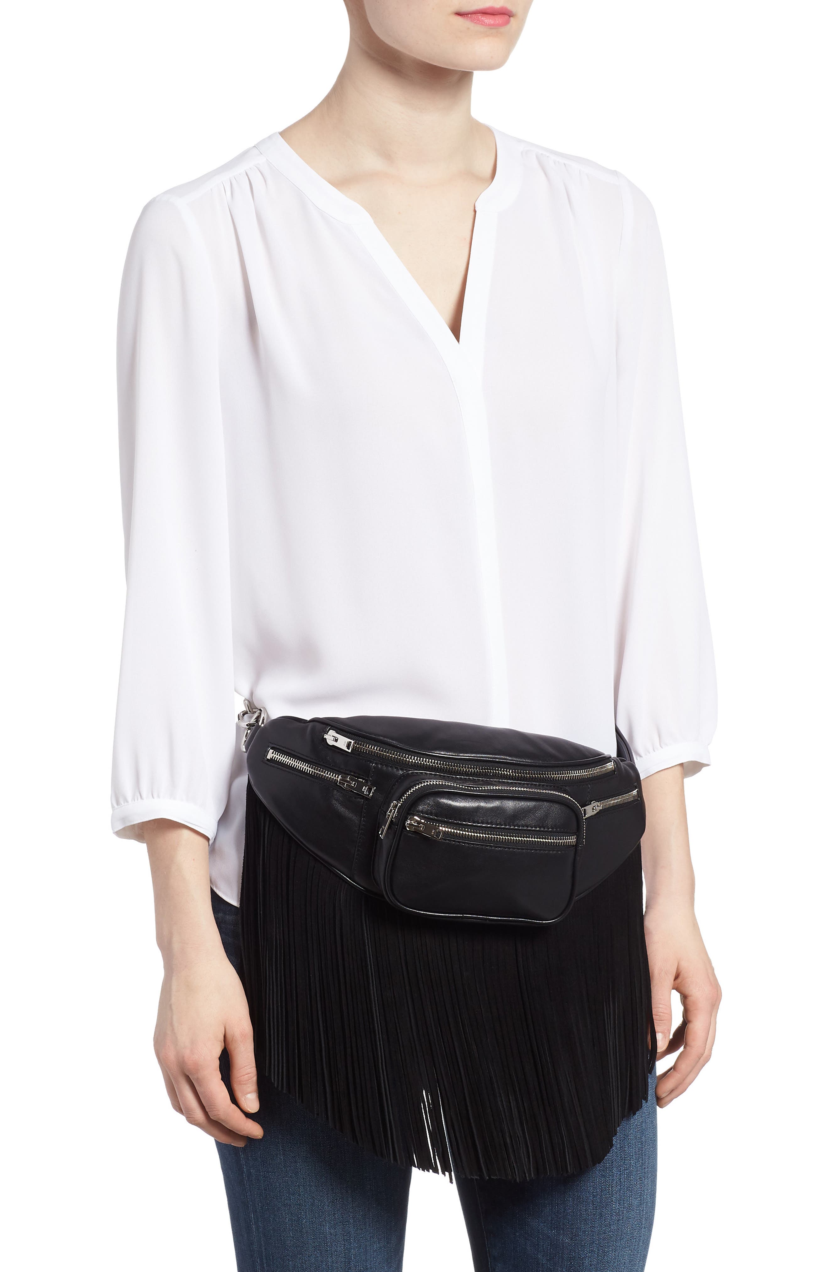 Alexander Wang Attica Fringe Lambskin Leather Fanny Pack, Alternate, color, 