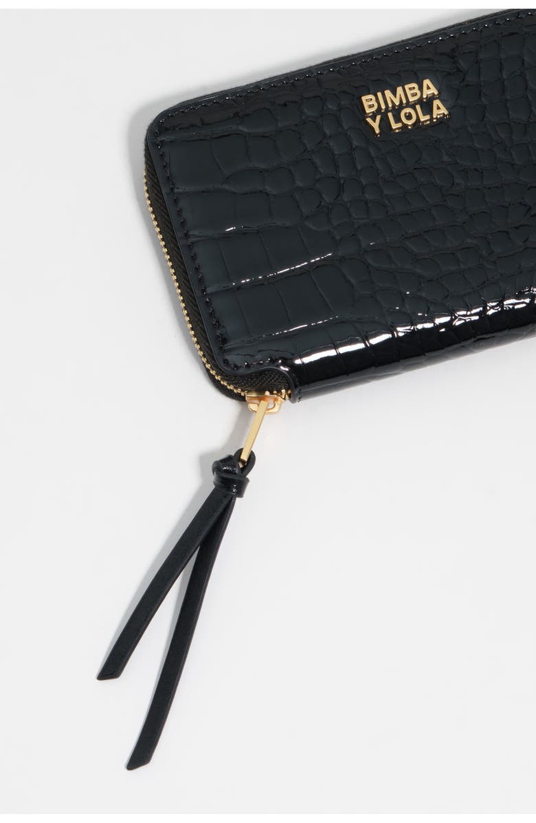 Bimba y Lola Embossed Crocodile Leather Compact Purse, Alternate, color, Black