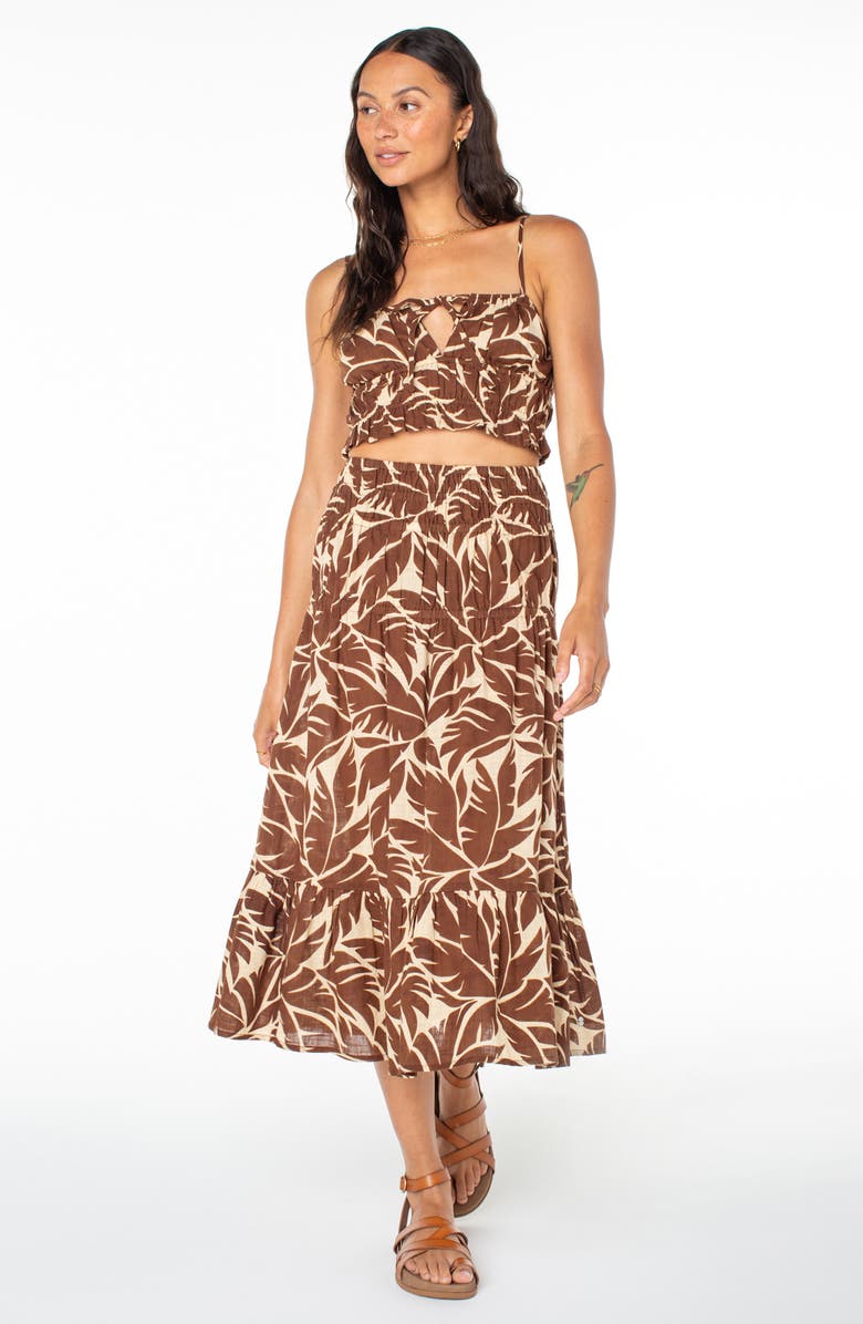 Roxy Malia Palm Print Tiered Cotton Midi Skirt, Alternate, color, 