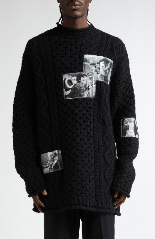 TAKAHIROMIYASHITA TheSoloist. Joseph Szabo Photo Patch Wool Fisherman Sweater in Black
