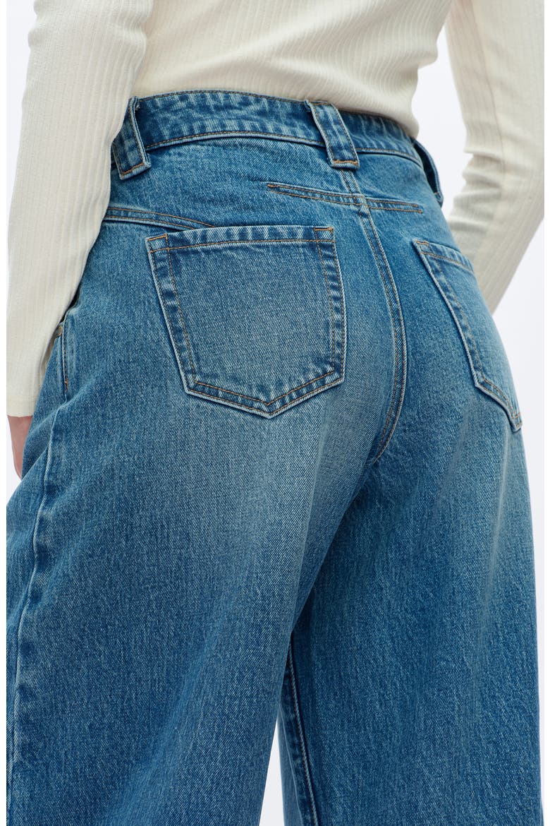 Frayed Mid Rise Drop Crotch Barrel Jeans, Alternate, color, MEDIUM BLUE