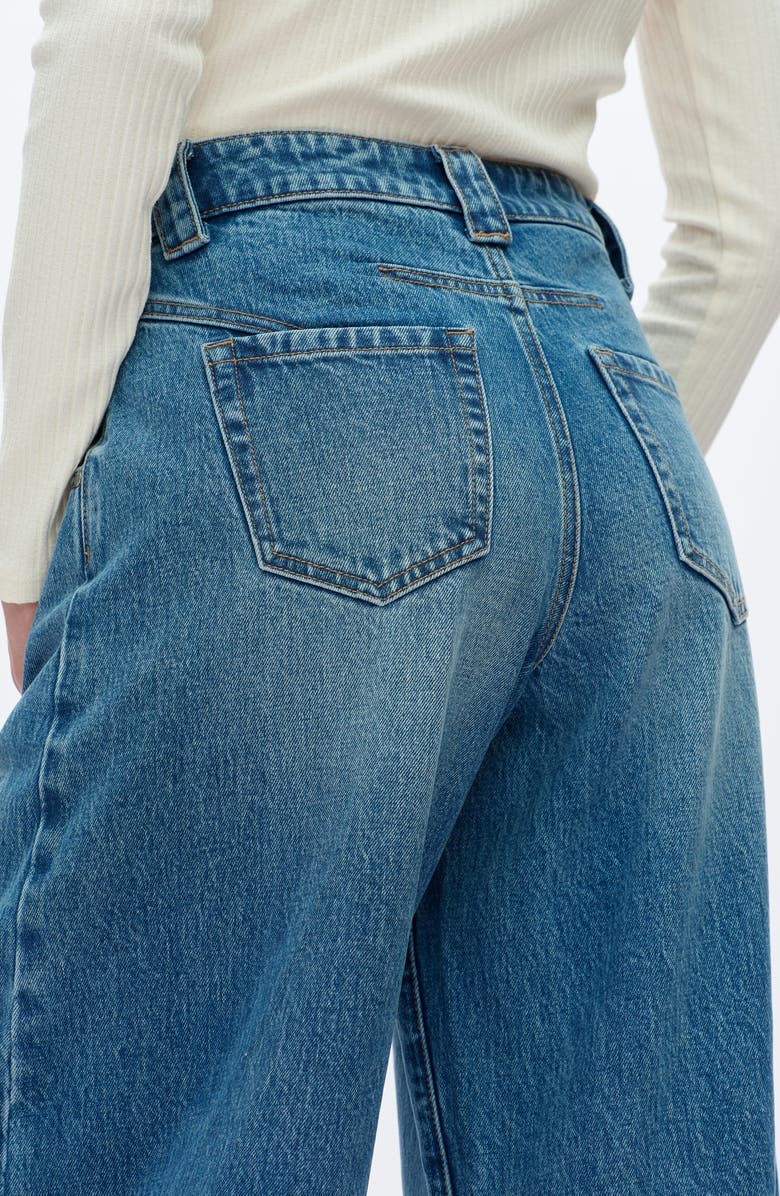 Bayeas Frayed Mid Rise Drop Crotch Barrel Jeans, Alternate, color, Medium Blue