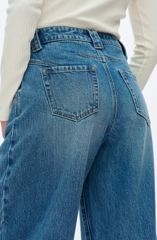 Bayeas Frayed Mid Rise Drop Crotch Barrel Jeans In Blue