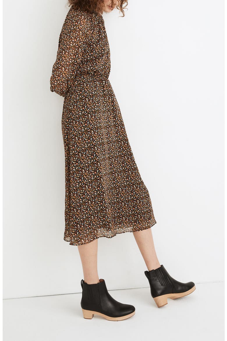 Folktale Paisley Long Sleeve (Re)sourced Georgette Midi Dress, Alternate, color, PEASANT PAISLEY ALMOST BLACK