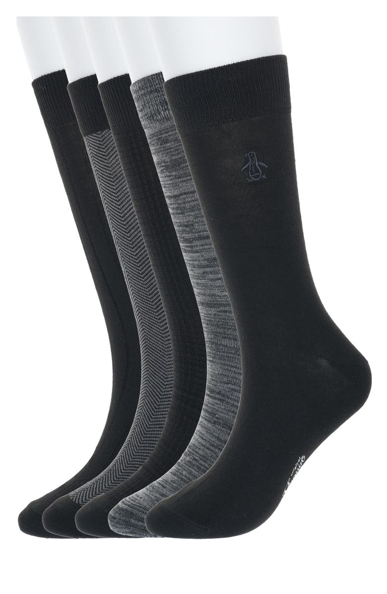 Original Penguin Mixed Texture 5-Pack Socks, Main, color, Black