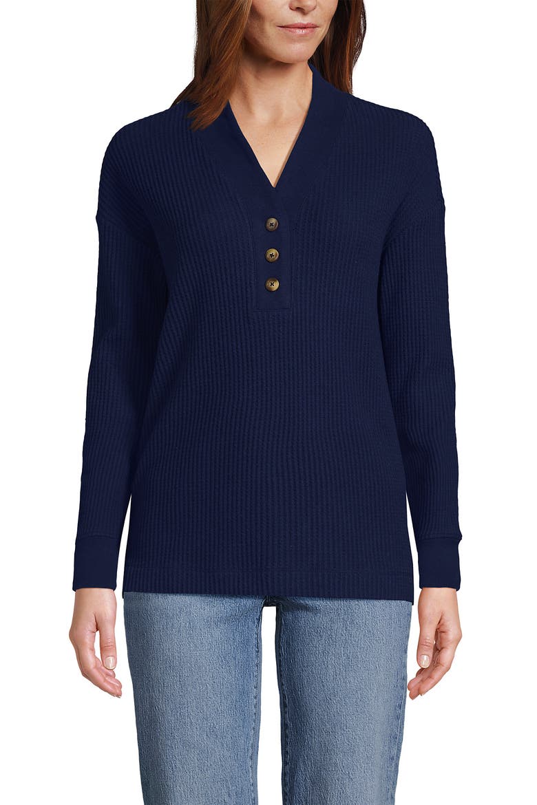 Long Sleeve Waffle Shawl Collar Henley, Alternate, color, Deep Sea Navy