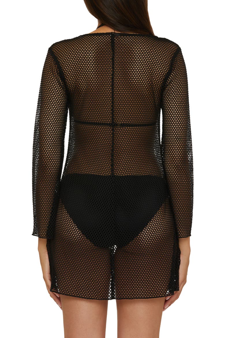 Tie Front Long Sleeve Sheer Mesh Cover-Up, Alternate, color, BLACK