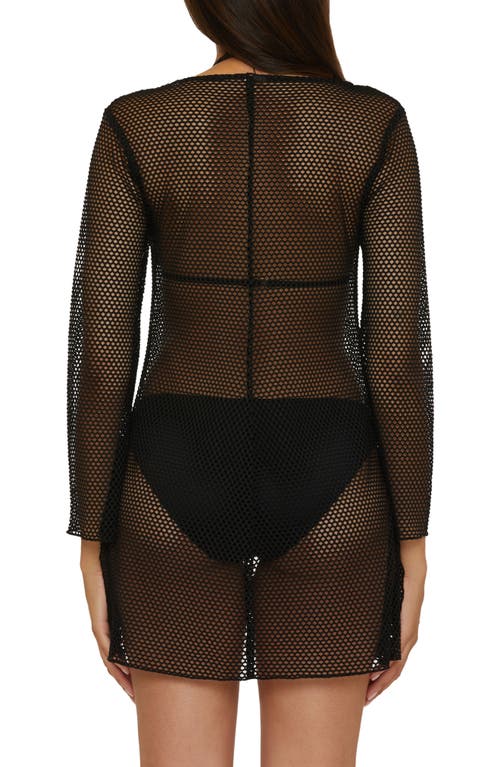 Becca Tie Front Long Sleeve Sheer Mesh Cover-up In Black