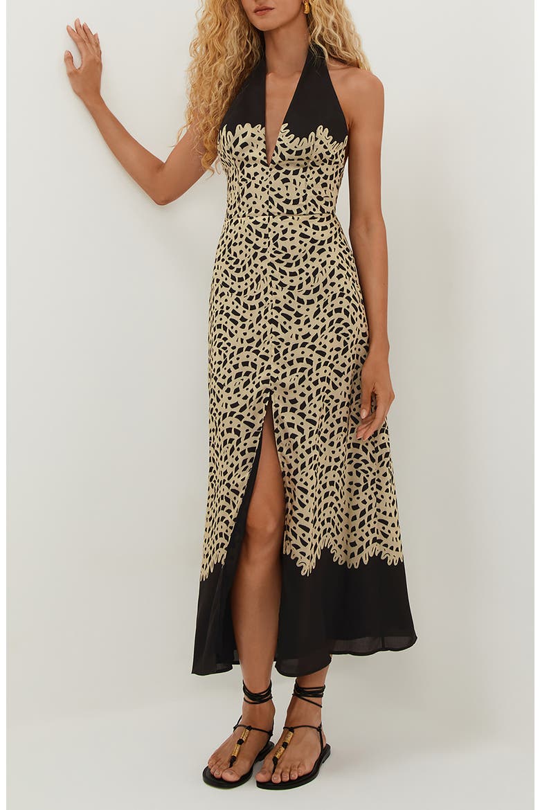 Poeme Tyla Halter Neck Cover-Up Dress, Main, color, BEIGE MULTI