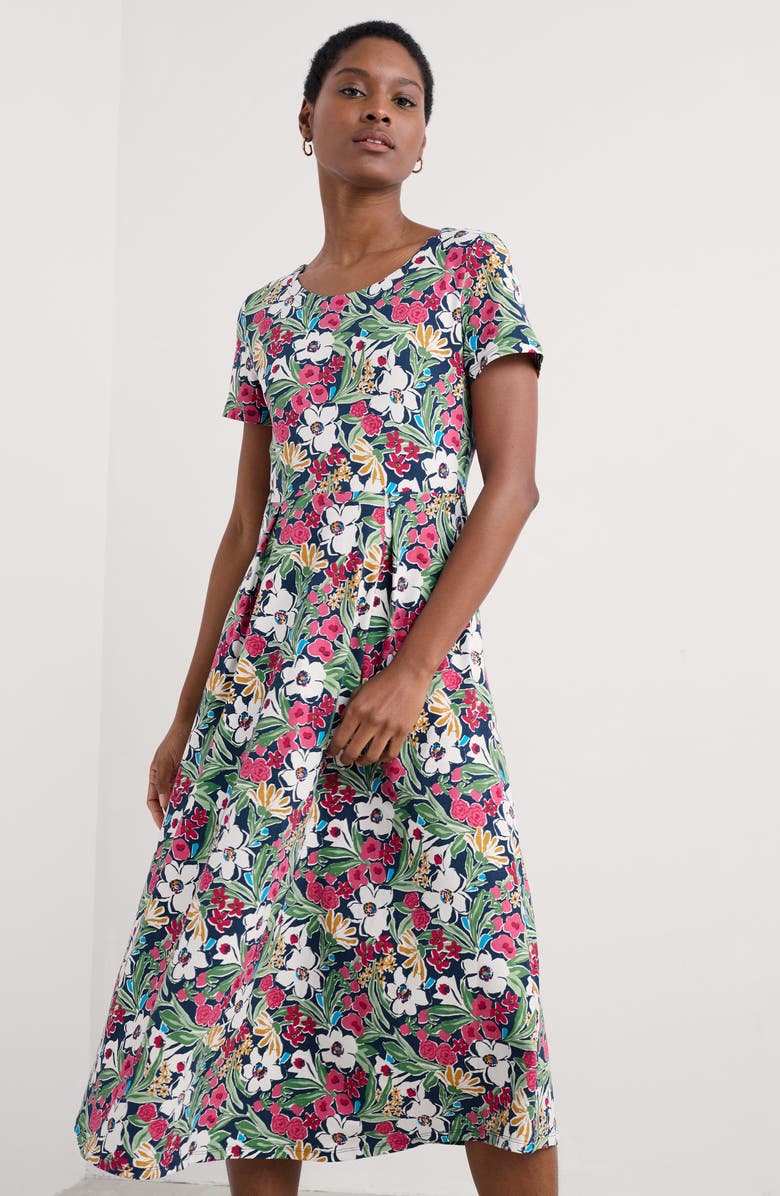 Seasalt Cornwall Veronica Floral Print Stretch Organic Cotton Jersey Midi Dress, Alternate, color, Garden Flowers Night