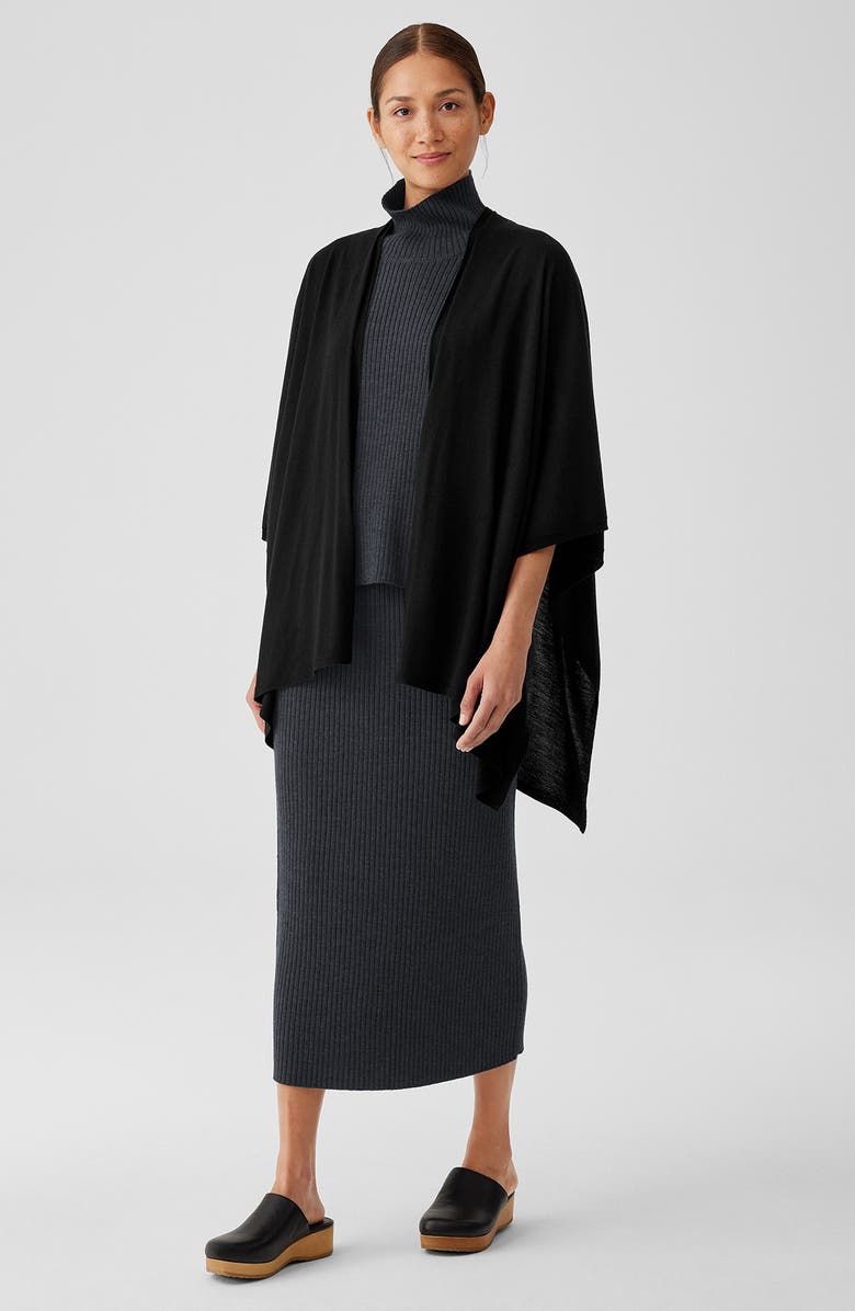 Eileen Fisher Serape Open Front Handkerchief Hem Wool Cardigan, Alternate, color, 