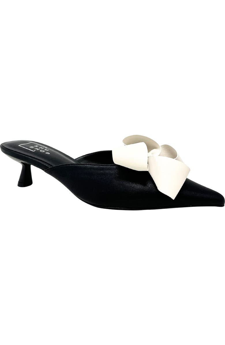 SHUSHOP Nell Pointed Toe Kitten Heel Mule, Main, color, Black And White