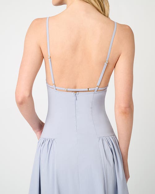 Weworewhat Flare Panel Linen-blend Midi Dress In Powder Blue