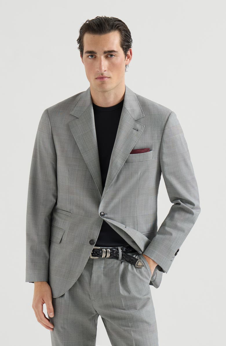 Brunello Cucinelli Prince of Wales blazer, Alternate, color, Grey