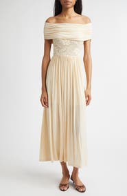 Zimmermann Rebellion Lace Inset Off the Shoulder Draped Dress