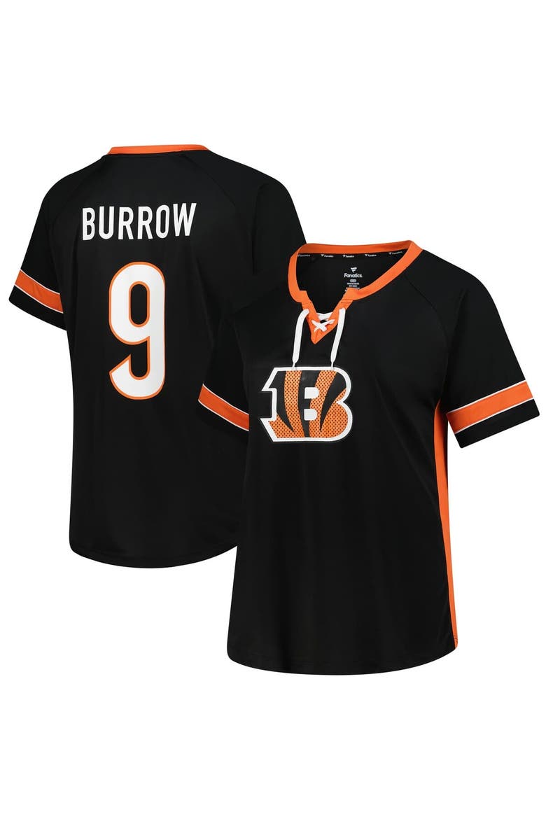 Women's Fanatics Joe Burrow Black Cincinnati Bengals Plus Size Name & Number Lace-Up T-Shirt, Alternate, color, Black