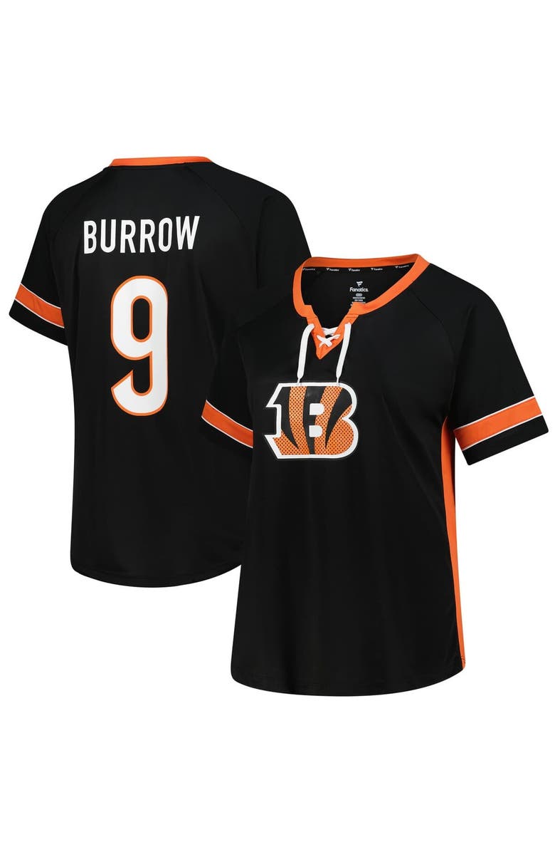 FANATICS Women's Fanatics Joe Burrow Black Cincinnati Bengals Plus Size Name & Number Lace-Up T-Shirt, Alternate, color, Black