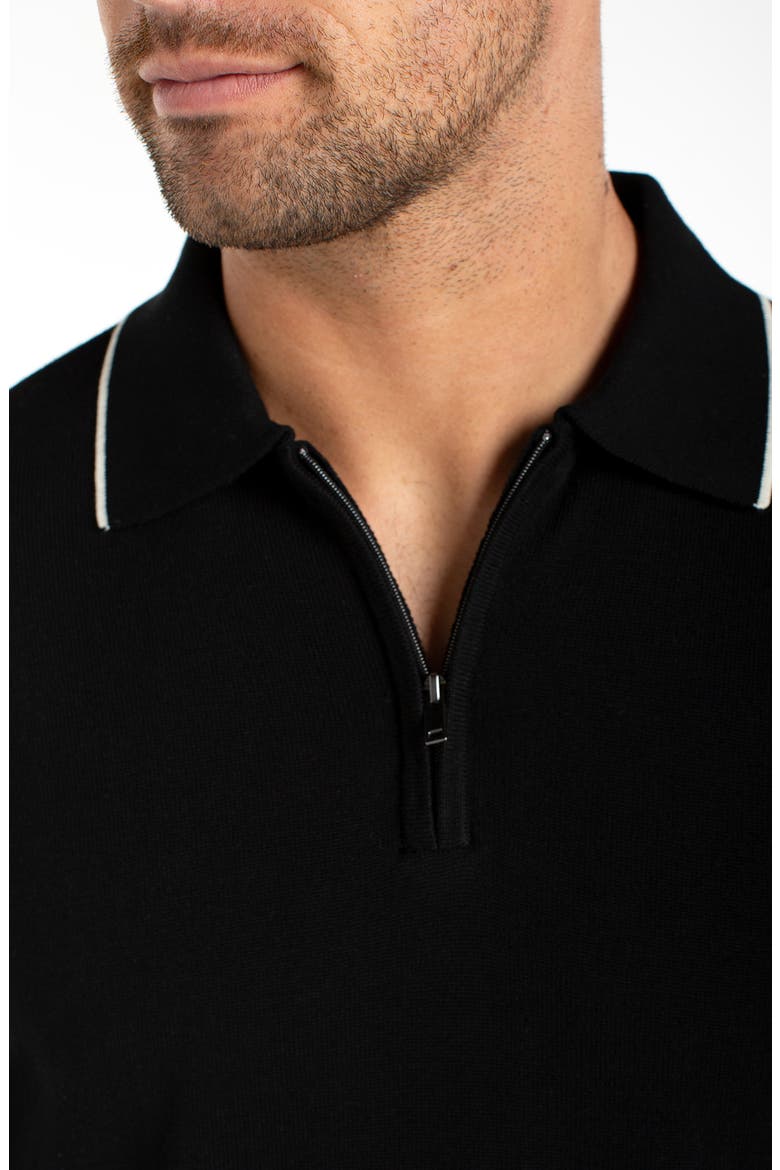 Tipped Zip Polo, Alternate, color, BLACK