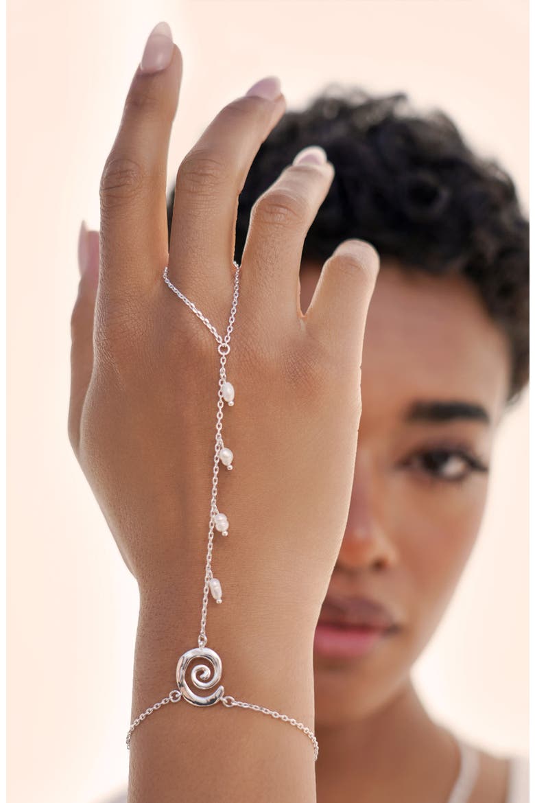 Aura Freshwater Pearl Hand Chain, Alternate, color, SILVER