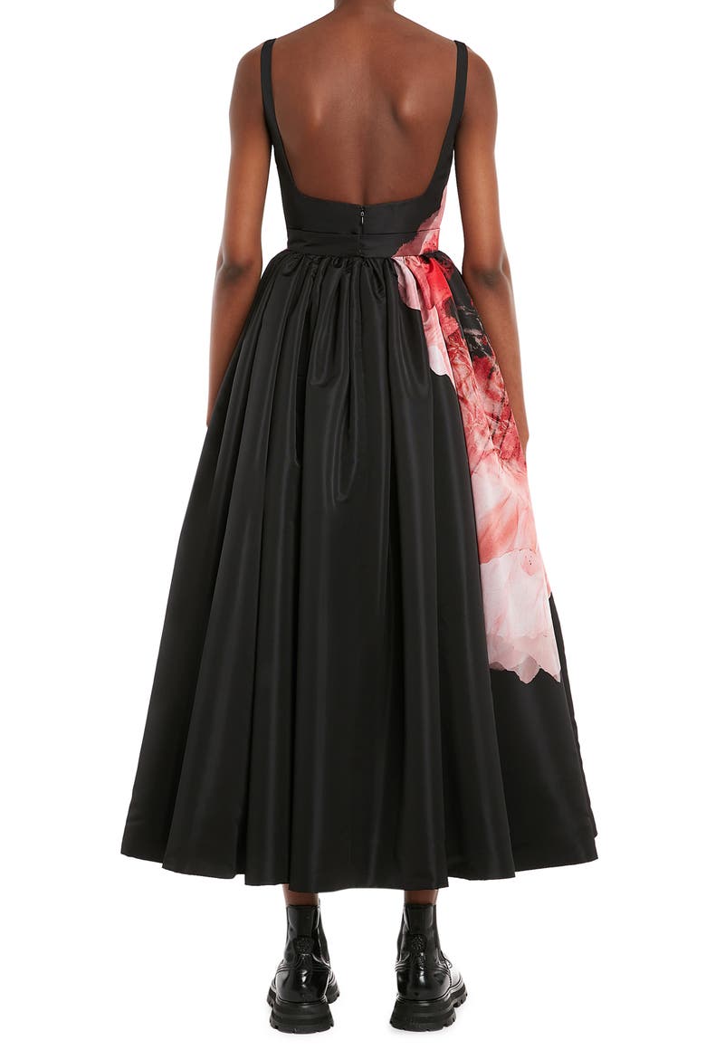 Alexander McQueen Anemone Print Faille Dress, Alternate, color, RED - ANEMONE