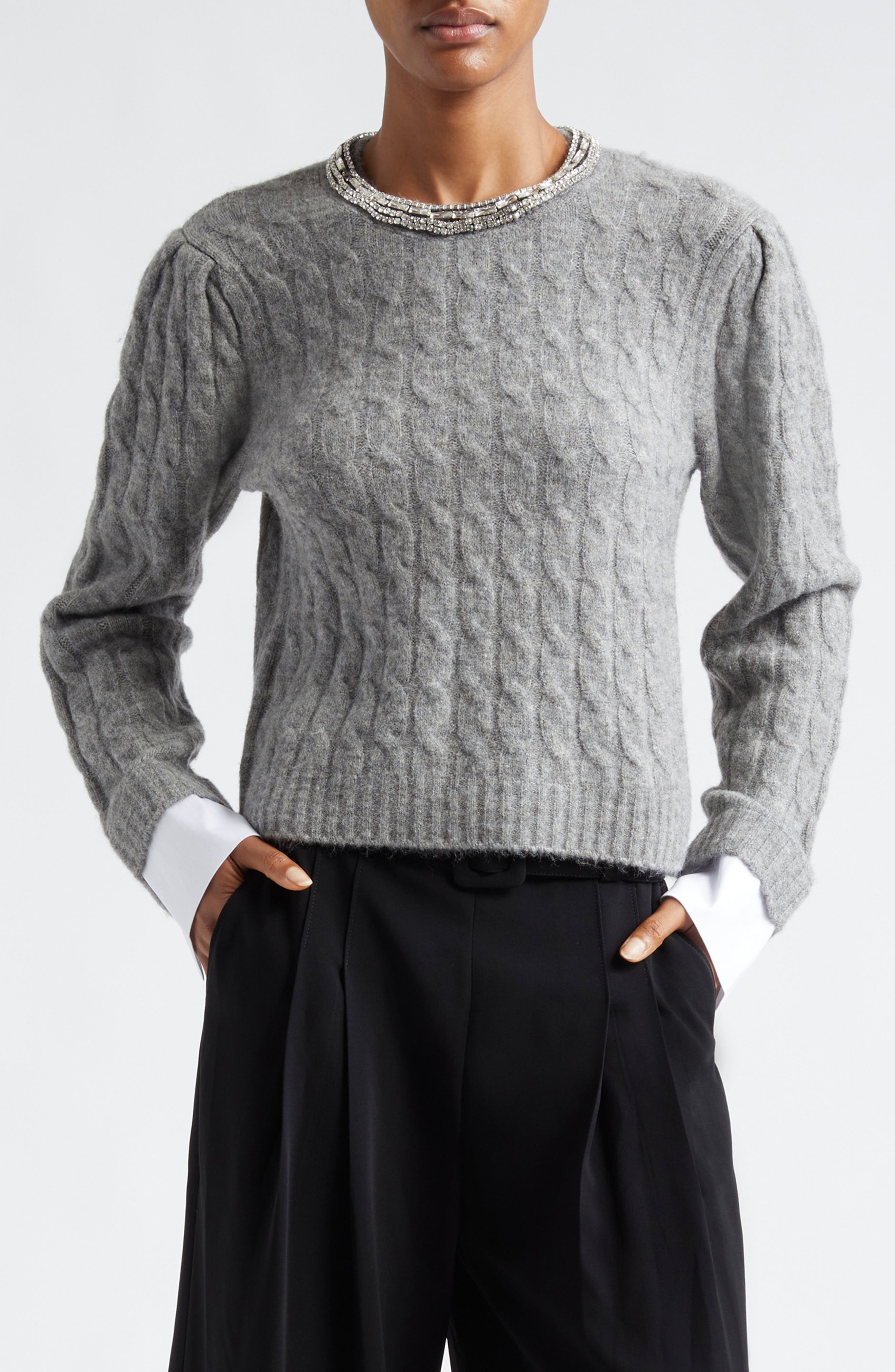 Cinq à Sept Rosario Embellished Collar Cable Stitch Sweater