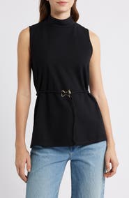 Vince Camuto Sleeveless Belted Mock Neck Top