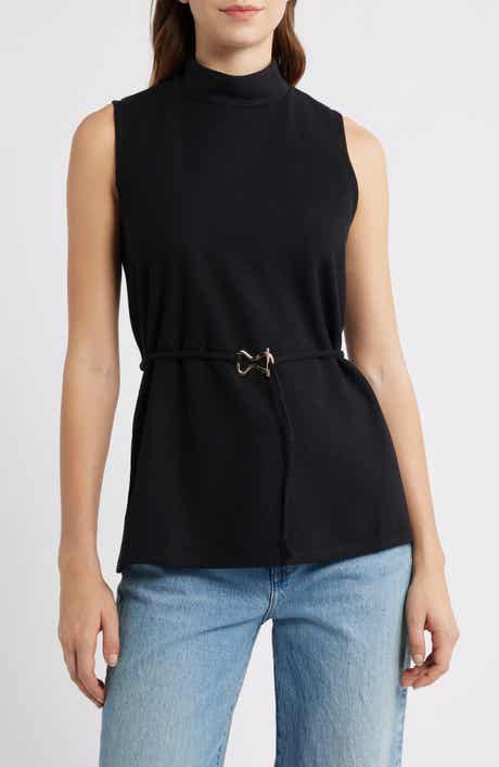 Vince Camuto Sleeveless Belted Mock Neck Top