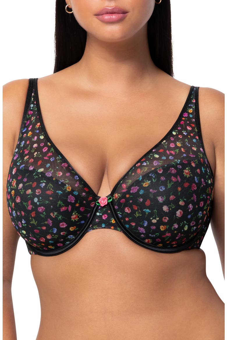 Sheer Mesh Plunge T-Shirt Bra, Main, color, MEADOW DREAM