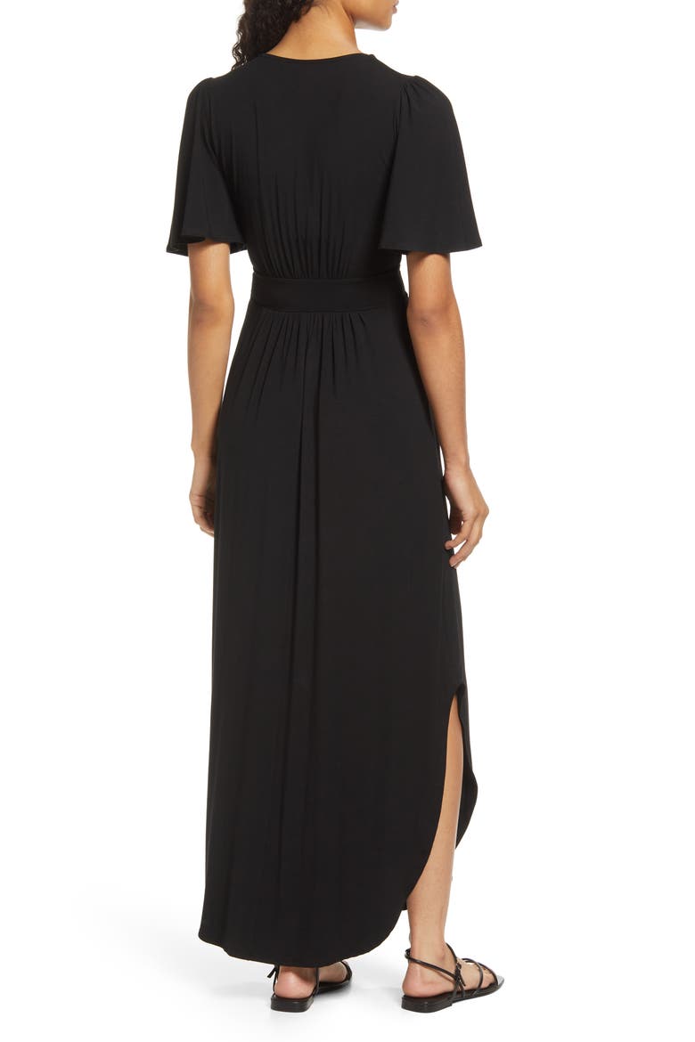 Flutter Sleeve Jersey Maxi Dress, Alternate, color, BLACK