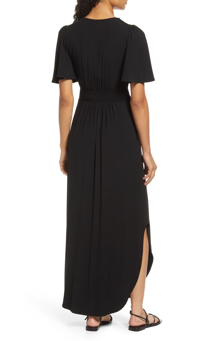 Fraiche by J Flutter Sleeve Jersey Maxi Dress, Alternate, color, Black