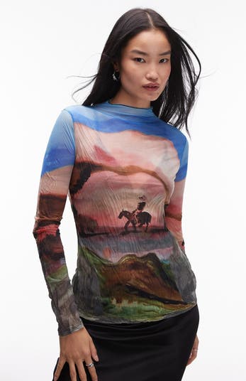 Topshop Cowboy Semisheer Long Sleeve Top | Nordstrom Topshop Cowboy Semisheer Long Sleeve Top | Nordstrom