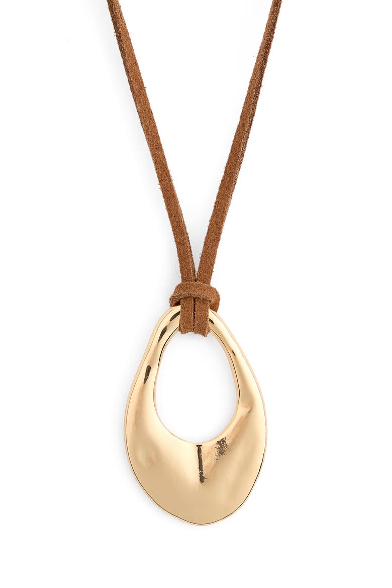 Organic Drop Pendant Faux Suede Cord Necklace, Main, color, TAN- GOLD