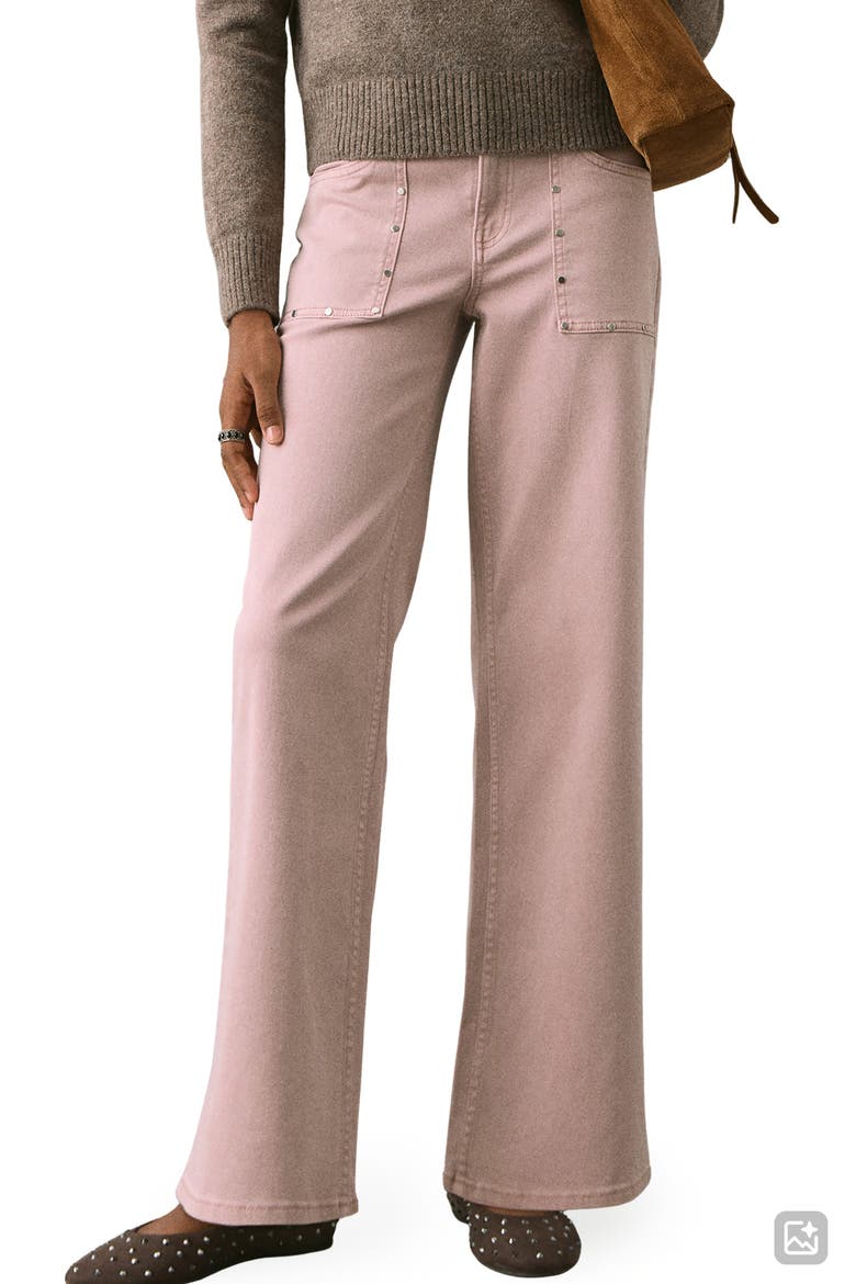 Studded Culotte Wide Leg Jeans, Main, color, PASTEL PINK