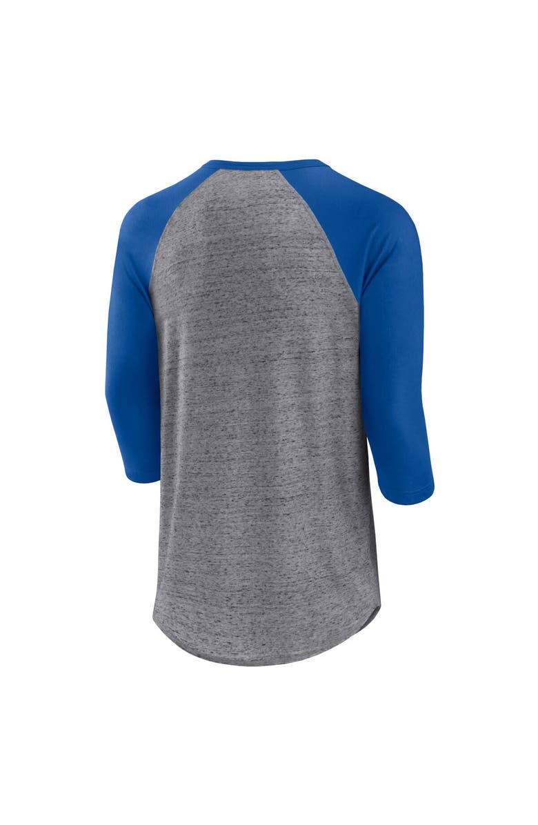 FANATICS Men's Fanatics Branded Heathered Gray/Royal Chicago Cubs Iconic Above Heat Speckled Raglan Henley 3/4 Sleeve T-Shirt, Alternate, color,