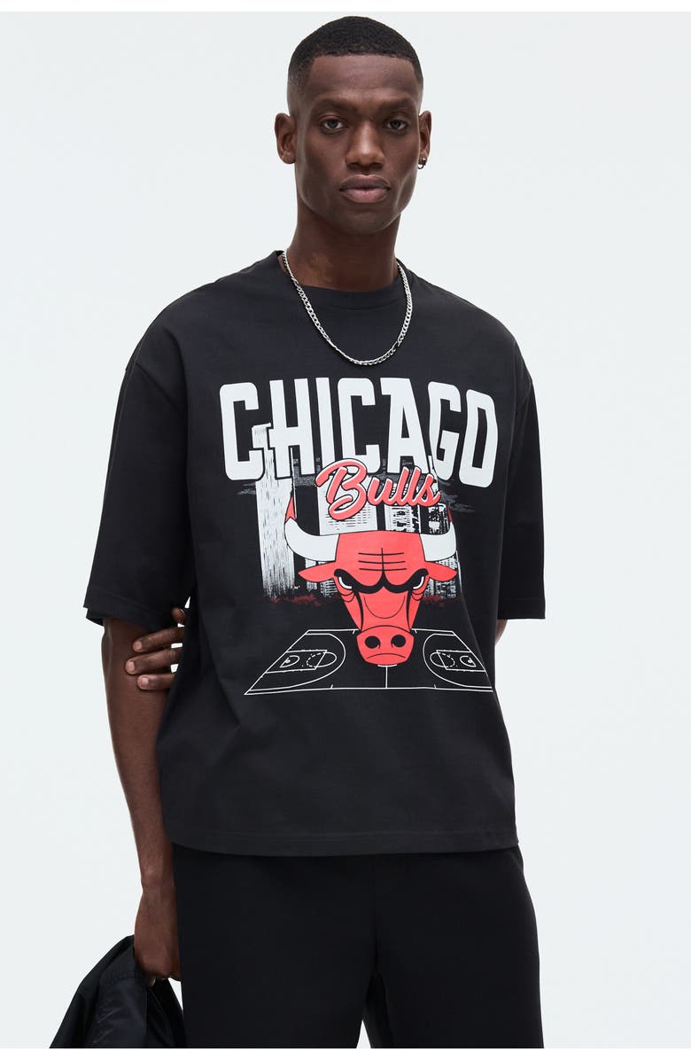 H&M Oversized Fit Printed T-shirt, Main, color, Black/Nba